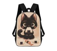 sinyumoney Black Cat Eating Onigiri Mochila Escolar Para La Escuela Secundaria, Preparatoria, Universidad, Viajes Para Niñas, Niños Y Adolescentes 17inch