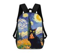 sinyumoney Black Cat Eating Pizza Starry Night Mochila De Moda Para Papelería, Impermeable, Estilo Casual, Para Hombres Y Mujeres 17inch