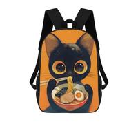 sinyumoney Black Cat Eating Ramen Illustration Mochila Infantil De Moda Divertida Mochila Escolar Para Niños Y Adolescentes Con Impresión 3D Para Niños 17inch
