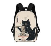 sinyumoney Black Cat Eating Ramen Noodles Mochila Escolar Para El Trabajo, Negocios, Universidad Y Escuela Para Niñas Y Adolescentes 17inch