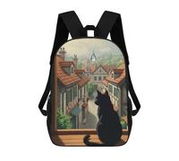 sinyumoney Black Cat Gazing at Rainy Town Mochila Escolar Resistente Al Agua Para Ordenador Portátil Para La Escuela/trabajo/viajes 17inch