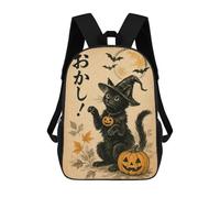 sinyumoney Black Cat Halloween Pumpkin Japanese Art Mochila Escolar Infantil Estampada Para Adultos Y Niños, Mochila De Viaje Para El Día A Día 17inch