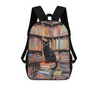 sinyumoney Black Cat in A Library Mochilas Para Niños Mochila Escolar Mochila Escolar Impresa En 3D Para Niños Estudiantes De Primaria Y Secundaria 17inch