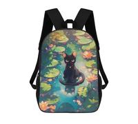 sinyumoney Black Cat in A Lily Pond Cute Cat Mochila Escolar Para Ordenador, Para El Colegio/trabajo/viajes Para Niñas, Niños Y Adolescentes 17inch