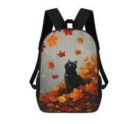 sinyumoney Black Cat in Autumn Leaves Painting Mochila Escolar Infantil, Mochilas Impresas En 3D, Mochilas Escolares De Moda Para Niños De Primaria Y Secundaria 17inch