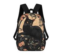sinyumoney Black Cat in Floral Frame Mochila Escolar Infantil Impresa En 3D Para Niños, Mochilas De Viaje De Alta Capacidad, Bolsas Para Libros, Mochila Escolar Infantil 17inch