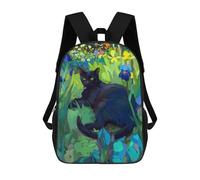 sinyumoney Black Cat in Flower Garden Mochila Escolar Impresa En 3D Para Niños, Mochila Escolar, Mochilas De Viaje, Bolso Informal De Moda Para Niños Y Estudiantes 17inch