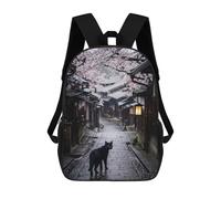 sinyumoney Black Cat in Japanese Cherry Blossom Alley Mochila Escolar Grande Para Niños, Niñas, Adolescentes, Hombres Y Mujeres 17inch