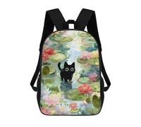 sinyumoney Black Cat in Lily Pond Mochila Escolar Para Niños Mochila Escolar Impresa En 3D Mochila Escolar De Moda Para Niños De Primaria Y Secundaria 17inch