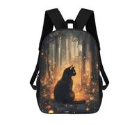 sinyumoney Black Cat in Magical Forest Mochila Escolar Resistente Al Agua, Mochila De Viaje, Bolsa Para Computadora Para La Escuela/trabajo/viajes 17inch