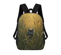 sinyumoney Black Cat in Tall Grass Painting Mochila Escolar Para Niños Y Niñas, Mochila Informal De Viaje, Mochila De Gran Capacidad Para El Día A Día 17inch