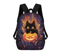 sinyumoney Black Cat & Jack-o-Lantern Mochila Infantil Escolar Para Niños Con Estampado 3D De Dibujos Animados, Mochila Escolar Para Estudiantes, Mochila Para Portátil Para Niños Y Niñas 17inch