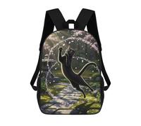 sinyumoney Black Cat Playing in Cherry Blossoms Mochila Escolar, De Negocios, Para Portátil, Unisex, Informal, Para Adolescentes, Chicas, Chicos, Mujeres Y Hombres 17inch