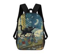 sinyumoney Black Cat Playing with Feathers Painting Mochila Escolar De Moda Para Material Escolar, Mochila Impermeable Informal Para Niños/niñas/adolescentes 17inch