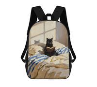 sinyumoney Black Cat Reading Book in Bed Mochila Escolar Impresa En 3D Mochilas Informales Para Niños Mochila Escolar Impresa En 3D Para Niños De Primaria Y Secundaria 17inch