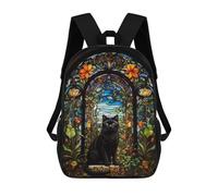 sinyumoney Black Cat Stained Glass Fl Mochila, Mochila Infantil, Mochila Escolar Para Estudiantes, Mochila Para Libros, Mochila Escolar Impresa En 3D Para Niños Y Niñas 17inch