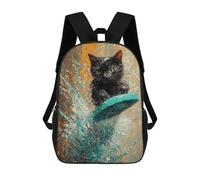 sinyumoney Black Cat Surfing Art Print Mochila Escolar, Mochila De Negocios, Mochila Impermeable Para Libros, Para Acampar, Aventuras Al Aire Libre Y Viajes Diarios 17inch