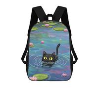 sinyumoney Black Cat Swimming in A Pond Mochila Escolar Para Niños Con Impresión 3D, Mochila Moderna Para Niños Y Niñas, Mochila Informal Para Estudiantes. 17inch
