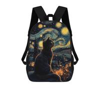 sinyumoney Black Cat Under Starry Night Mochila Escolar Mochilas Escolares Para Niñas Y Niños Mochila Con Bolsillo Mochila Escolar De Moda Mochila Infantil 17inch