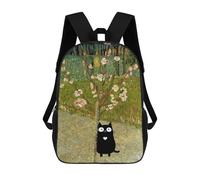 sinyumoney Black Cat Van Gogh Almond Tree Mochila Escolar Impresa En 3D 17inch Mochila Escolar Infantil Mochilas De Viaje Mochila Informal De Moda Para Niños Y Estudiantes