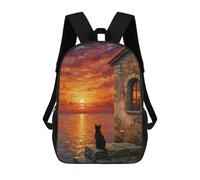 sinyumoney Black Cat Watching Sunset Painting Mochilas Infantiles Mochila Escolar Mochila Impresa En 3D Para Niños Mochilas De Viaje Bolsas Para Libros Mochila Escolar Para Niños 17inch