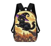 sinyumoney Black Cat Witch on Broom Mochila Infantil Para Niñas Y Niños, Mochila De Día, Escuela Primaria, Perfecta Para La Vuelta Al Cole O Educación Física, Regalos Y Viajes 17inch