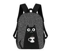 sinyumoney Black Cat with Coffee Mug -1 Mochila Escolar De 17 Pulgadas Impresa En 3D Mochilas Infantiles Mochila Genial Impresa En 3D Para Niños De Primaria Y Secundaria