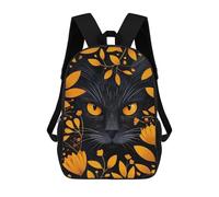 sinyumoney Black Cat with Golden Floral Frame Mochila Infantil Para Niñas, Mochila Escolar 3D, Mochila Para Niños Pequeños, Mochila Informal De Día, Mochila Escolar De Moda 17inch