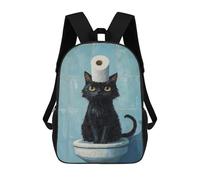 sinyumoney Black Cat with Toilet Paper-12 Mochilas De 17 Pulgadas Para Niños, Mochilas Escolares Impresas En 3D Para Estudiantes De Primaria Y Secundaria, Para Niños Y Niñas.