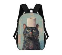 sinyumoney Black Cat with Toilet Paper Hat Mochila Escolar Para Niñas Mochila Impermeable Mochila Informal De Día Mochila Ligera Para Niño Y Niña Mochila Escolar 17inch