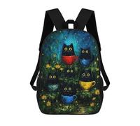 sinyumoney Black Cats in Teacups Painting Mochila Escolar Impermeable Para Ordenador Portátil Para Adolescentes (niñas, Niños, Mujeres Y Hombres) 17inch