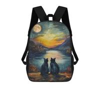 sinyumoney Black Cats Van Gogh Moon Mochila Escolar Para La Escuela Secundaria, Preparatoria, Universidad, Viajes Para Niñas, Niños Y Adolescentes 17inch