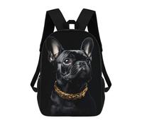 sinyumoney Black & Gold French Bulldog Mochila Escolar Impresa En 3D Para Niños, Mochila Escolar Informal De Moda Para Viajes Para Niños Y Estudiantes 17inch