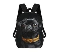 sinyumoney Black & Gold Pug Mochila Escolar De 17 Pulgadas Para Adolescentes, Con Estampado 3D, Ajustable Y Con Bolsillos, Ideal Para Niños, Niñas Y Estudiantes.