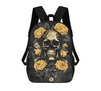 sinyumoney Black Gold Skull Flower Mochila, Mochila Infantil, Mochila Escolar Para Estudiantes, Mochila Para Libros, Mochila Escolar Impresa En 3D Para Niños Y Niñas 17inch