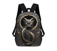sinyumoney Black Golden Cat Portrait Mochila Escolar Resistente Al Agua, Mochila De Viaje, Bolsa Para Computadora - Perfecta Para Viajes, Trabajo Y Uso Diario 17inch