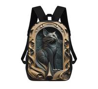 sinyumoney Black Golden Sentinel Cat Mochila Escolar Impresa En 3D 17inch Mochilas De Moda Para Niños, Mochilas Escolares Para Niños De Primaria Y Secundaria