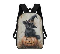 sinyumoney Black Halloween Kitten Mochila Escolar Infantil Con Impresión 3D, Mochila Escolar Informal Para Niños De Primaria Y Secundaria 17inch