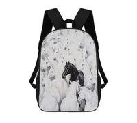 sinyumoney Black Horse Among White Ones Mochila Infantil De 17 Pulgadas, Mochila Escolar Con Estampado 3D De Dibujos Animados Para Niños Y Adolescentes.
