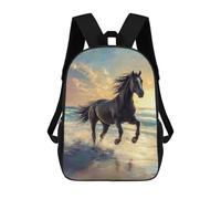 sinyumoney Black Horse Freedom by The Sea Mochilas Impresas En 3D Para Niños, Mochila Escolar, Mochila De Moda Para Niños De Primaria Y Secundaria 17inch