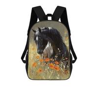 sinyumoney Black Horse in Wildflowers Mochilas De 17 Pulgadas Para Niños, Mochilas Escolares Impresas En 3D Para Estudiantes De Primaria Y Secundaria, Para Niños Y Niñas.