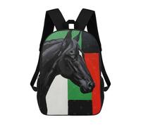 sinyumoney Black Horse Portrait with Geometric Background Mochila Escolar Infantil Con Impresión 3D, Mochila Escolar Informal Para Niños De Primaria Y Secundaria 17inch