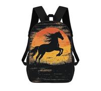 sinyumoney Black Horse Silhouette Sunset Mochilas Infantiles Escolares Impresas En 3D, Mochilas Para Niños, Mochilas De Viaje Para Niños Y Niñas, Mochilas Escolares Para Niños 17inch