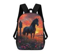sinyumoney Black Horse Sunset Mochila Escolar Para Niños, Mochila Escolar Impresa En 3D Para Estudiantes De Primaria Y Secundaria 17inch