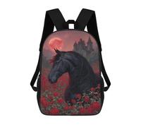 sinyumoney Black Horse with Red Roses Mochila Escolar Grande Resistente Al Agua Para Portátil Para La Escuela/trabajo/viajes 17inch