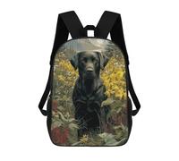 sinyumoney Black Labrador in A Floral Meadow Mochila Escolar Infantil Impresa En 3D 17inch Mochilas De Moda Para Niños De Primaria Y Secundaria