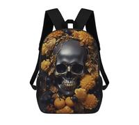 sinyumoney Black Skull Golden Flowers Mochilas Infantiles Mochila Escolar Mochila Impresa En 3D Para Niños Mochilas De Viaje Bolsas Para Libros Mochila Escolar Para Niños 17inch