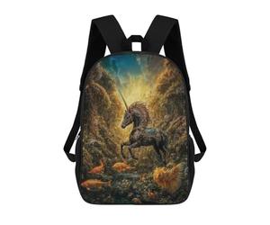 sinyumoney Black Unicorn in Enchanted Forest Mochila De Peluche Con Dibujos Animados, Mochila 3D Para Niños, Bolsa Escolar, Idea De Regalo De Cumpleaños Para Niños Y Niñas 17inch