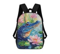 sinyumoney Blue Alligator with Lotus Flowers Mochilas Escolares Mochila Escolar Ligera Mochila De Día Mochila Escolar Para La Universidad Para Niños/Niñas/Adolescentes 17inch