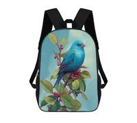 sinyumoney Blue Bird with Berries on Branch Mochilas Escolares De Moda Para Papelería, Impermeables, Informales, Para Hombres, Mujeres Y Adolescentes 17inch